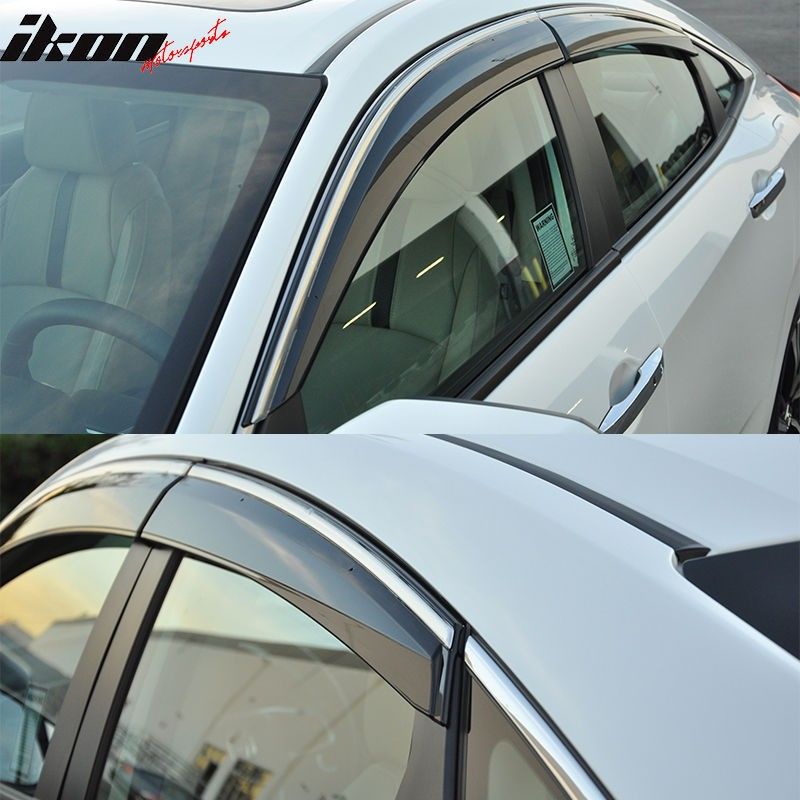 2016-2018 Honda Civic Sedan PolyCarbonate Window Visors w/ Chrome Trim ...