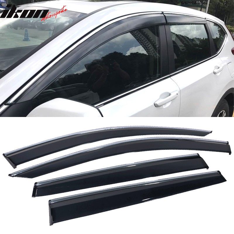 2017-2019 Honda CRV PolyCarbonate Window Visors w/ Chrome Trim 4Pc Set ...