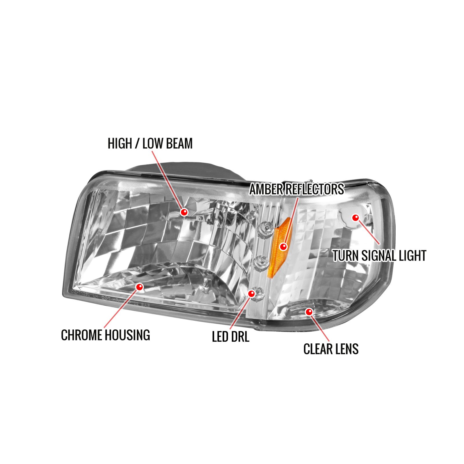 1993 1997 Ford Ranger Chrome Led Headlights 2lclh Ran93 V2 Oz 7563