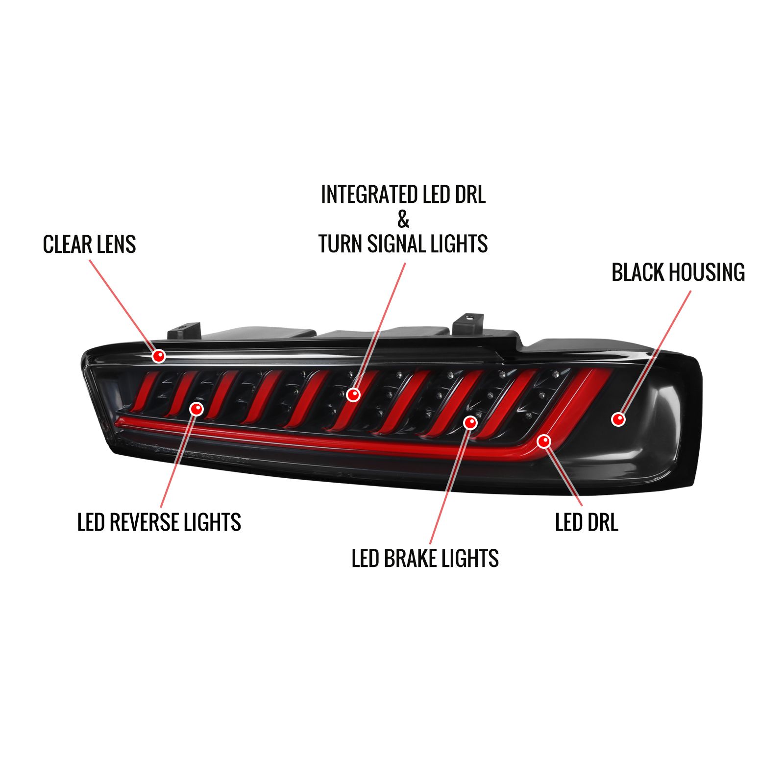 2016-2018 Chevrolet Camaro Black LED Tail Lights - LT-CMR16JMLED-SQ-CN