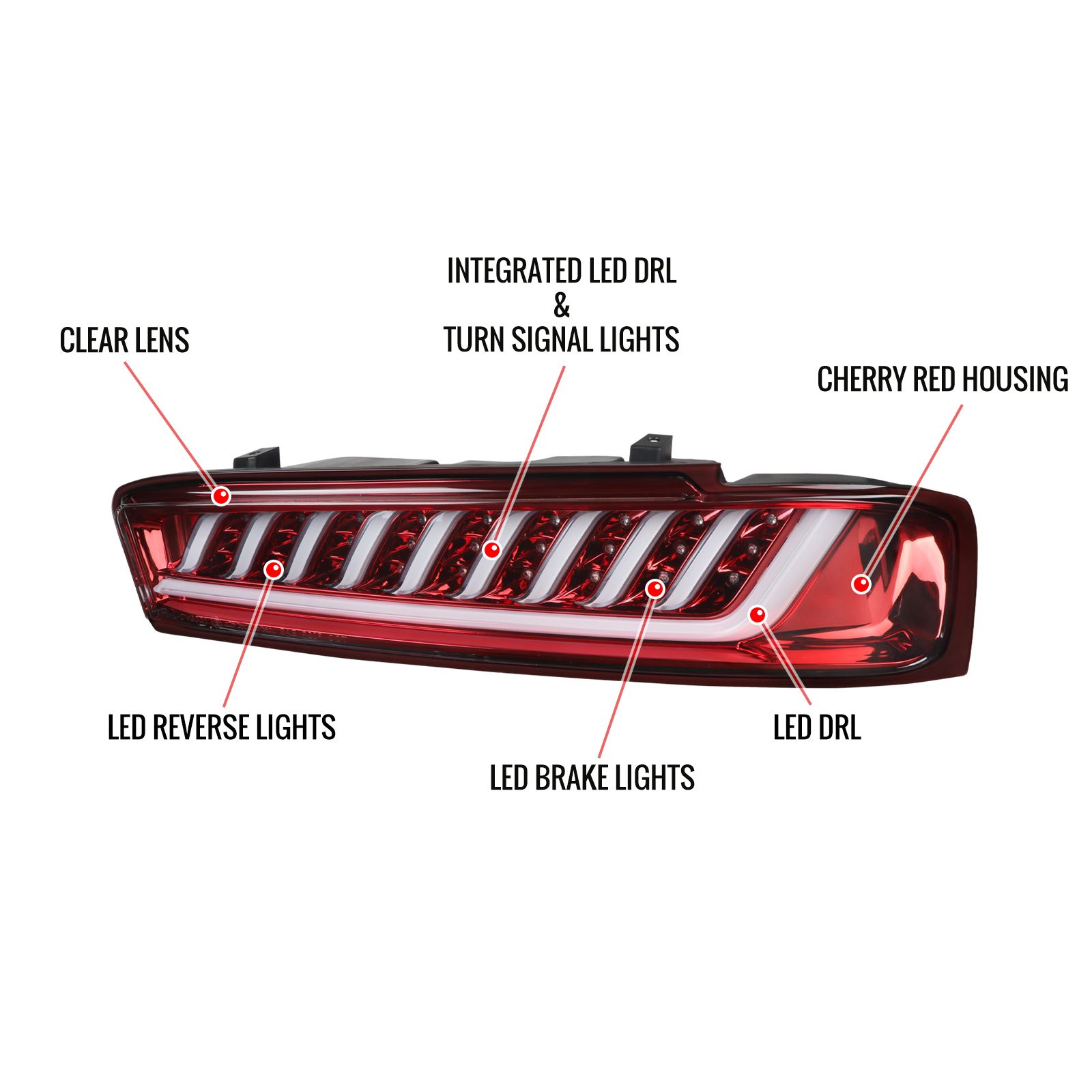 2016-2018 Chevrolet Camaro Red LED Tail Lights - LT-CMR16RLED-SQ-CN