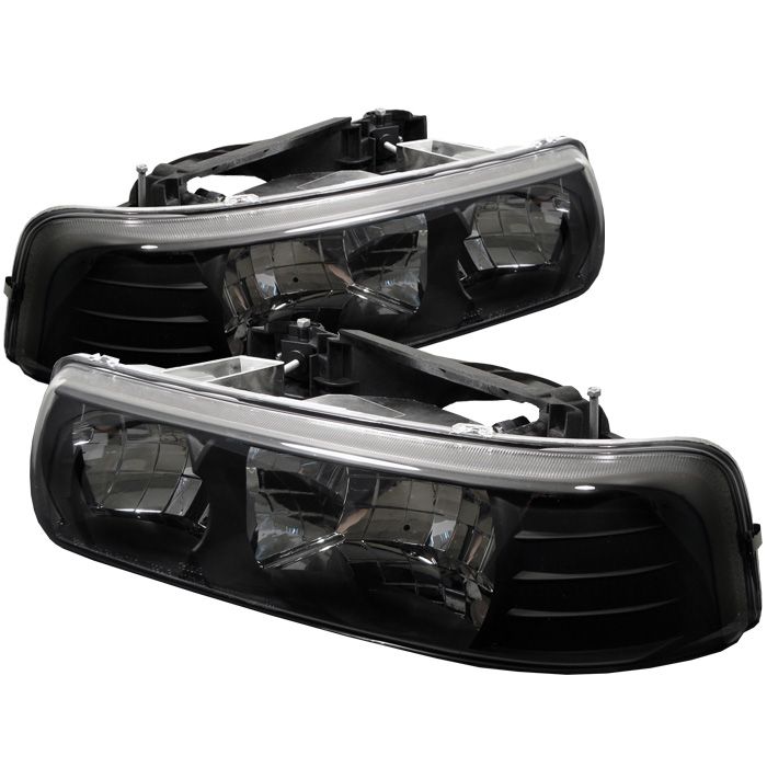 1999-2002 Chevy Silverado 1500/2500 Black Crystal Headlights - 333 ...