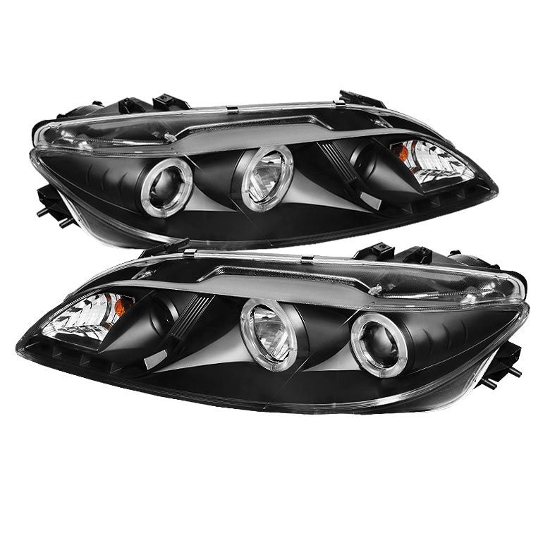 2003-2005 Mazda 6 Black Halo + LED DRL Projector Headlights - 444-M603