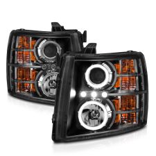 2007-2014 Chevrolet Silverado 1500/2500 HD/3500 HD Anzo Projector Headlights W/ Halo Black - 111200