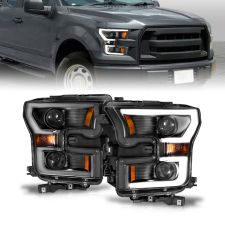 2015-2017 Ford F-150 Anzo Projector Headlights W/ Plank Style Design Black W/ Amber - 111347