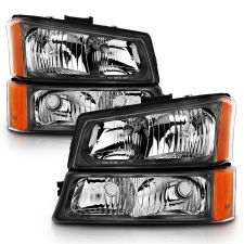 2003-2006 Chevrolet Silverado Anzo Crystal Headlight W/ Signal Light Black Amber (4 PC) - 111452