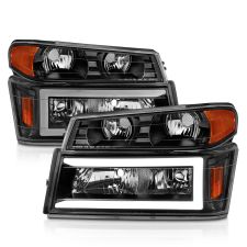 2004-2012 GMC Colorado Anzo Crystal Headlights W/ Light Bar Black Housing 4PC - 111558