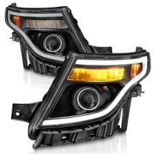 2011-2015 Ford Explorer Anzo Projector Headlights W/ Light Bar Black Housing - 111575