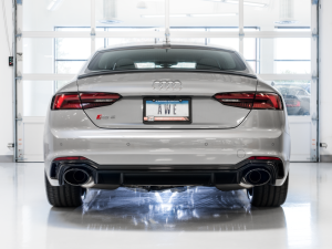 AWE Track Edition Exhaust for Audi B9 RS 5 Coupe - Resonated for Performance Catalysts - Diamond Black RS-style Tips - 3015-33110