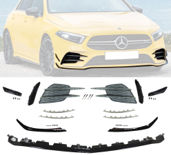 2019-2021 Mercedes Benz A-Class AMG A35 W177 Front Bumper Lip w/Chrome Moulding  - 8-BLF-MBW177A35-CM