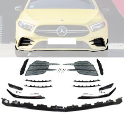 2019-2021 Mercedes Benz A-Class AMG A35 W177 Front Bumper Lip w/Gloss Moulding  - 8-BLF-MBW177A35-GBK