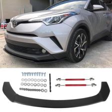 2017-2018 Toyota C-HR Polypropylene Front Bumper Splitter Lip w/ Hardware + Red Rods Matte Black  - CB-A012173