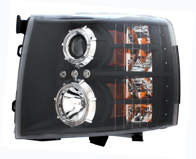 2007-2010 Chevy Silverado Halo Projector Headlights w/ LED - Black - 02