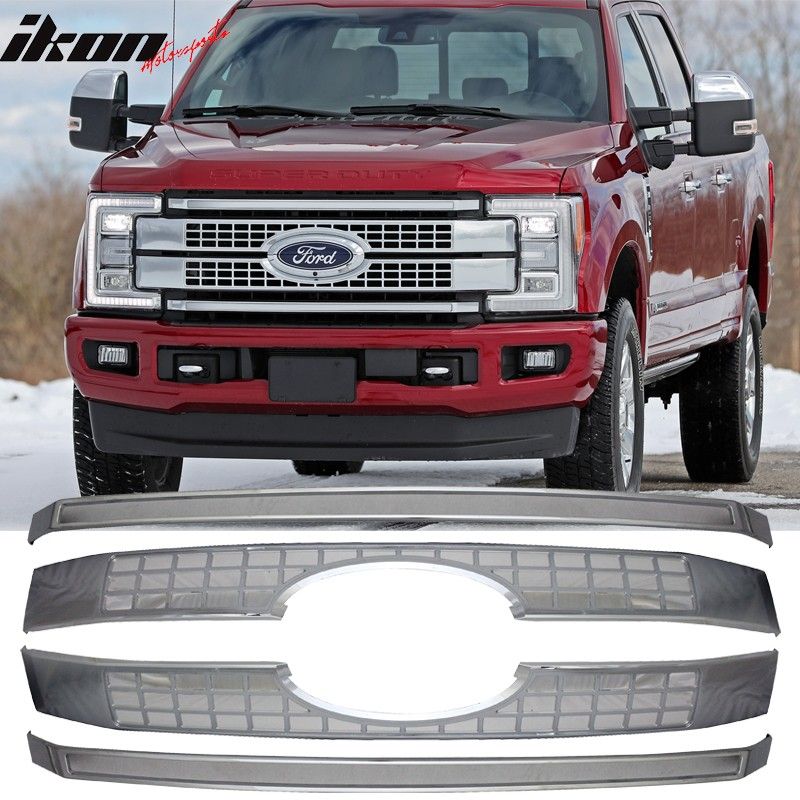 2017-2018 Ford F-450 Super Duty Platinum Style Grille 4PC-Chrome - GRM ...