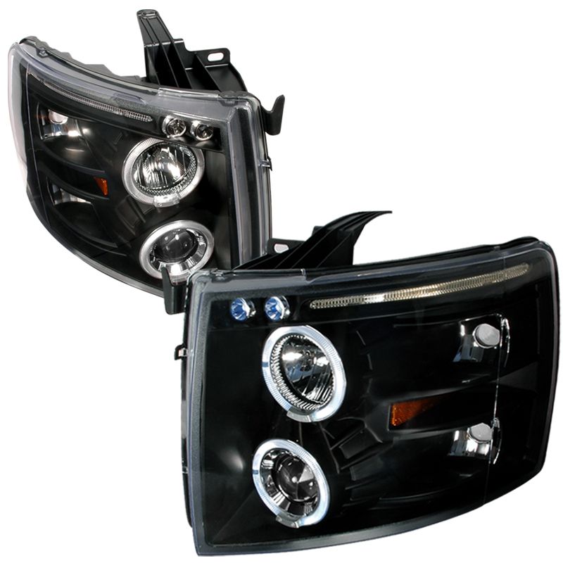 2007 2010 Chevy Silverado Halo Led Black Projector Headlights 2lhp