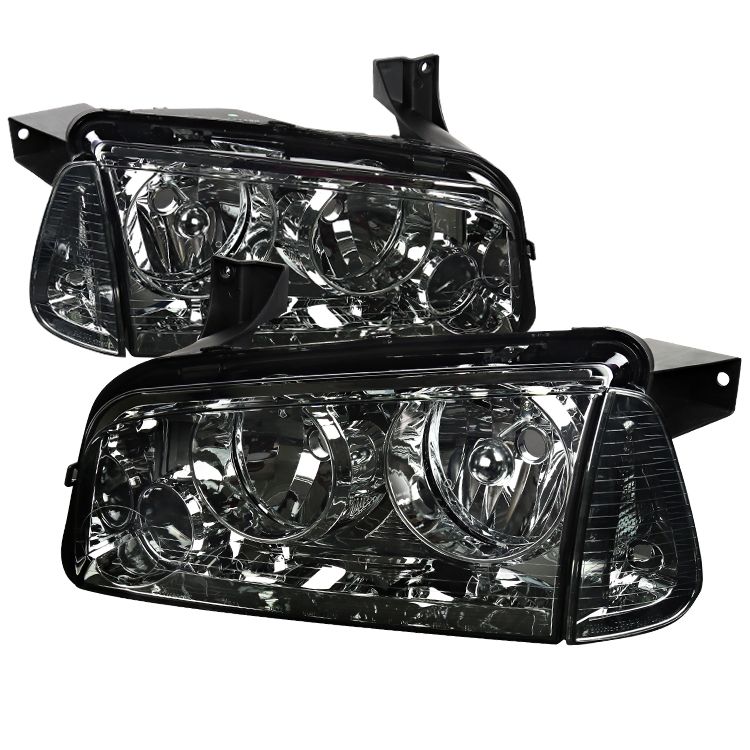 2005-2010 Dodge Charger Euro Headlights Smoke - SDT-LCLH-CHG05G-ABM