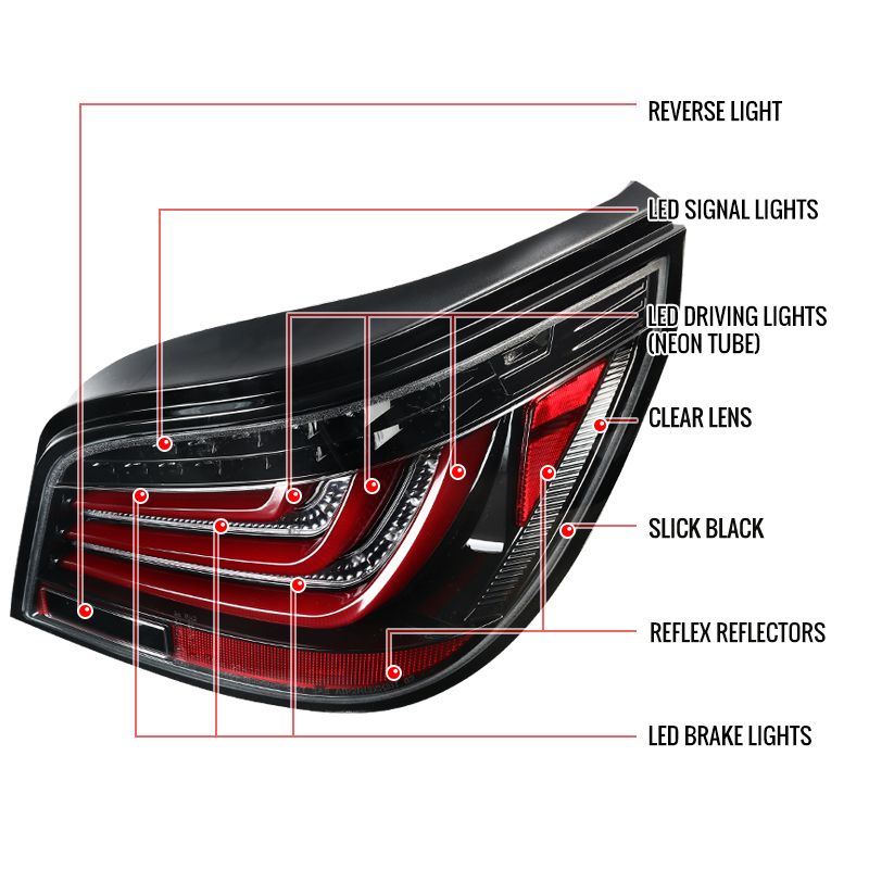 2004-2007 BMW 5-Series E60 Gloss Black LED Tail Lights - LT-E6004BKLED-TM