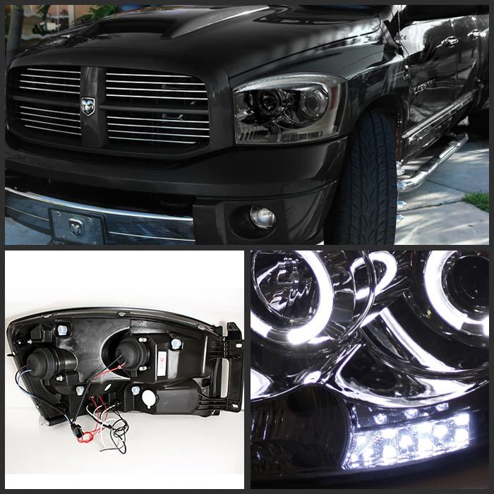 2006 2008 Dodge Ram 150025003500 Smoke Halo Projector Headlights 444 Dr06 Hl