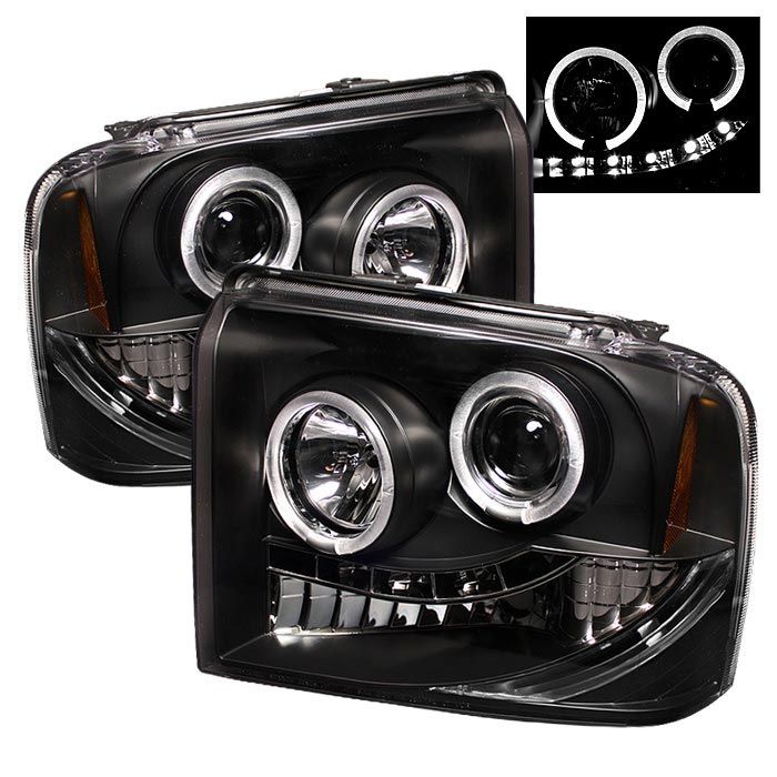 2005-2007 Ford F250/F350/F450 SuperDuty Black Halo Projector Headlights ...